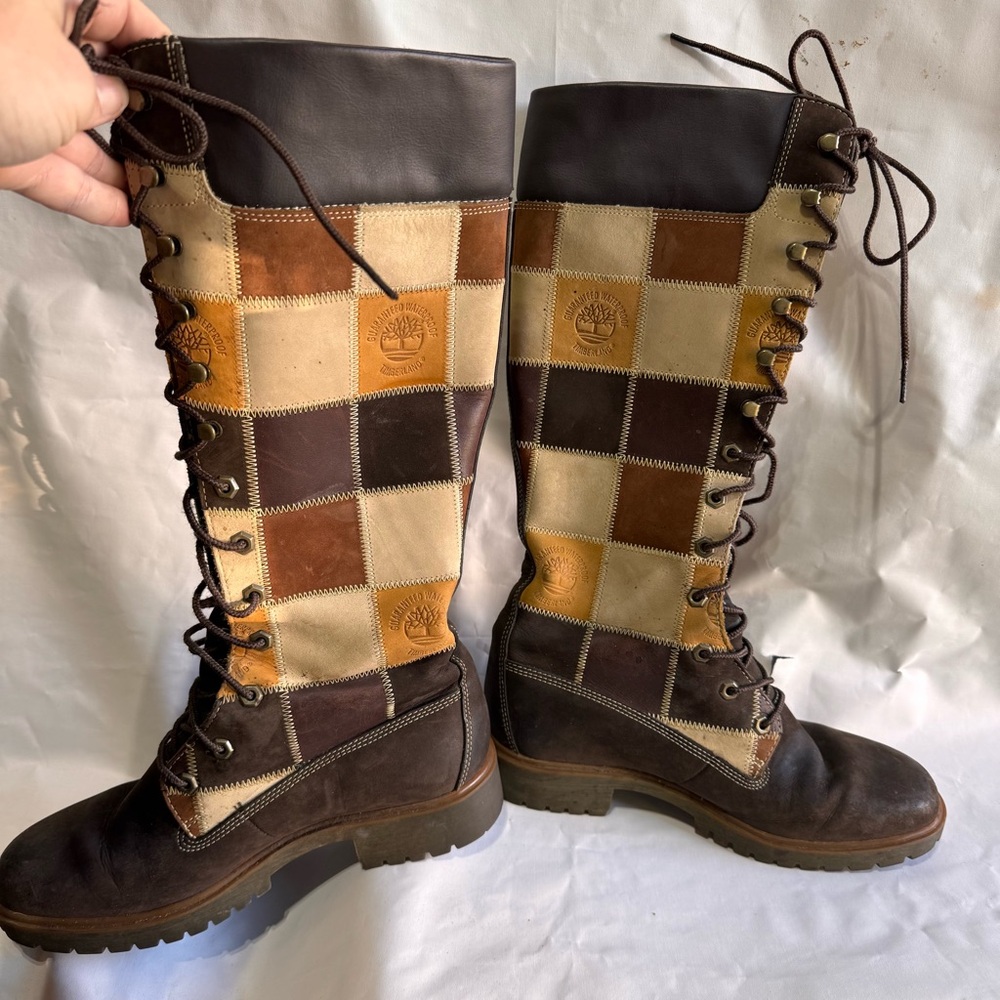 Timberland // Brown Leather Patchwork Knee High L… - image 3